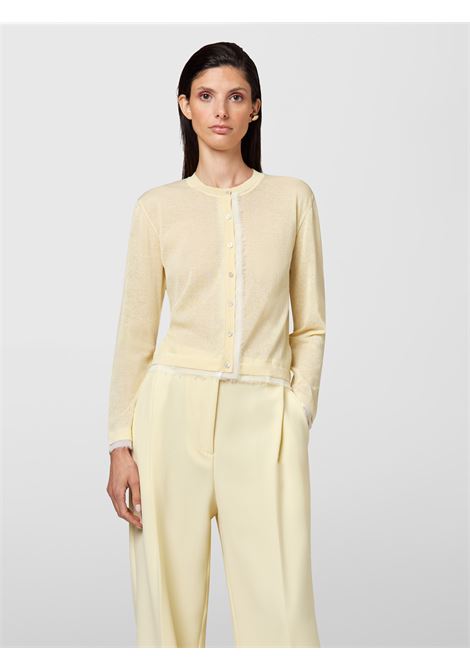 Alpha Studio Rebecca Mix Fabric cardigan in voile di cotone con profili in chiffon  Giallo ALPHA STUDIO | Maglieria | AD-6072E2012